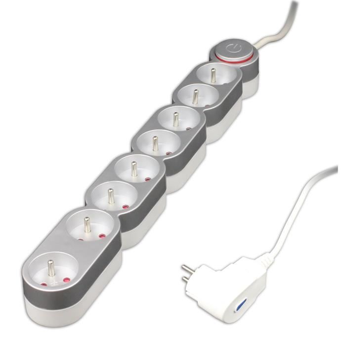 Bloc multiprises parafoudre 8 prises 16A avec interrupteur silver