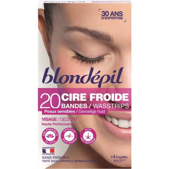 Blondepil 20 Bandes De Cire Froide Haute Performance Pour Visage