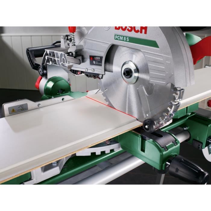 Scie A Onglet Radiale Bosch Pcm 8s Livree Avec 1 Support Pince 1 Lame Optiline Wood 1 Sac A Poussieres Et 4 Rallonges