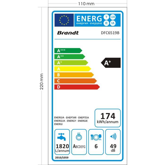 Lave Vaisselle Compact Pose Libre Brandt Dfc6519b Induction 6 Couverts L55cm 49db Noir