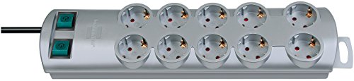 Brennenstuhl Prolongateur Multiprise Primera-line 10 Prises Argent 2m H05vv-f 3g1,5 Prises Commutables Par Cinq