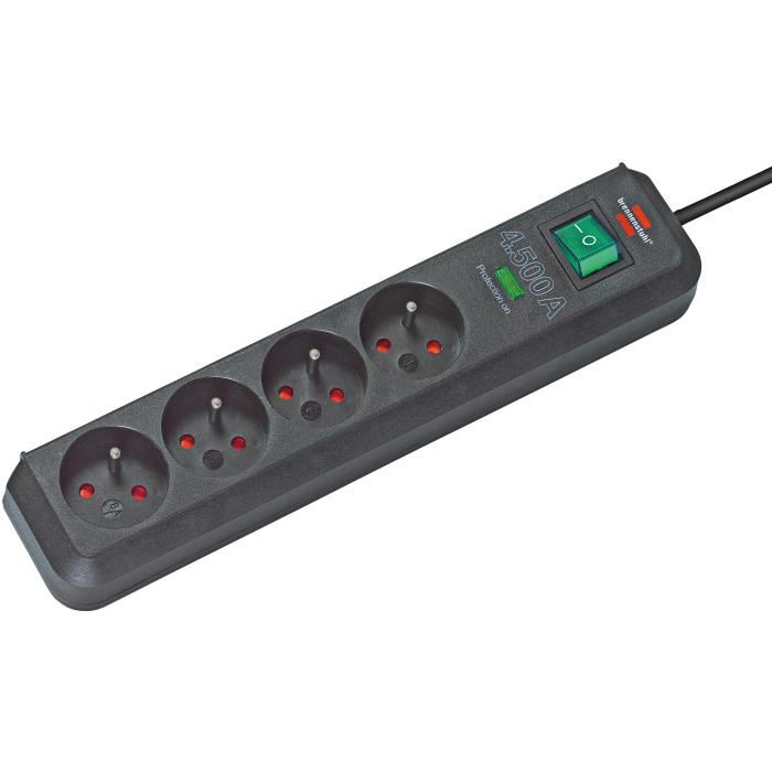 Bloc Multiprise Parasurtenseur - Brennenstuhl - Eco-line Noir - 4 Prises - 14m De Cable - 13.500a