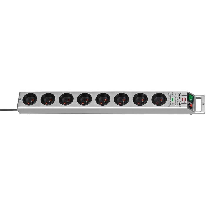 Brennenstuhl Multiprise Super Solid Argente 8 Prises Avec Parafoudre Et 2 5m De Cable 13500a