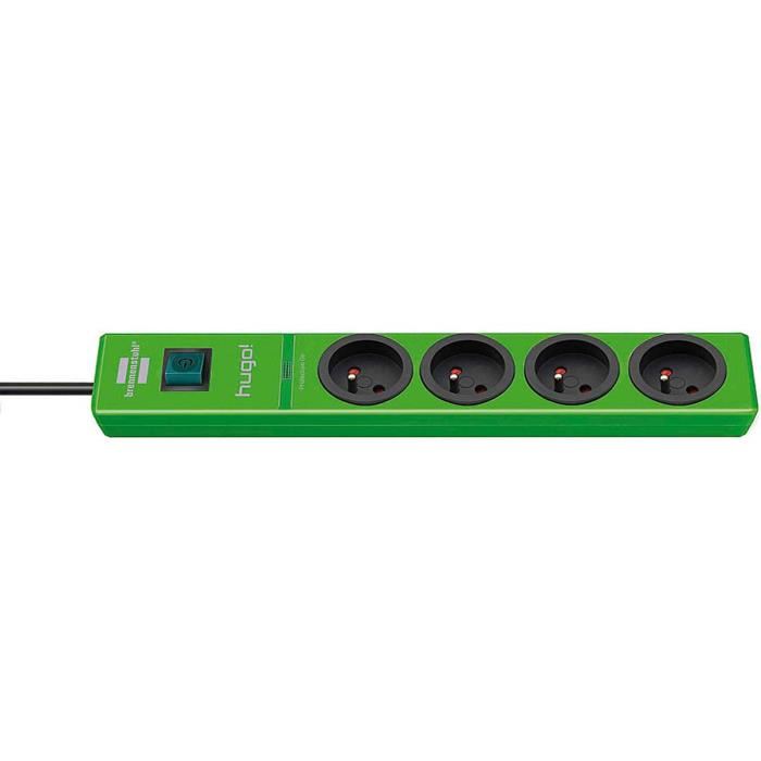 Multiprise Parasurtenseur - Brennenstuhl - Hugo! Verte - 4 Prises - Parafoudre - 2m De Cable