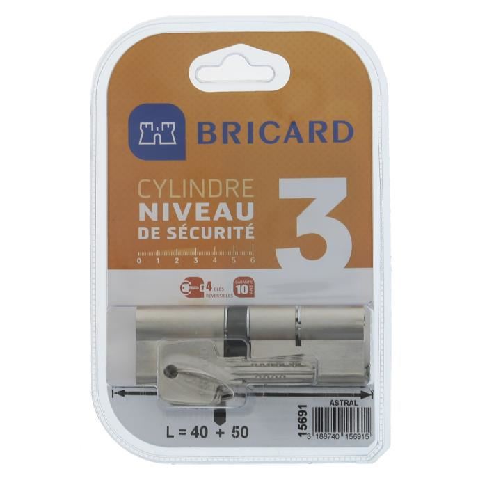 Bricard Astral 15691 Cylindre 40+50 Mm Double Entree Laiton Nickele
