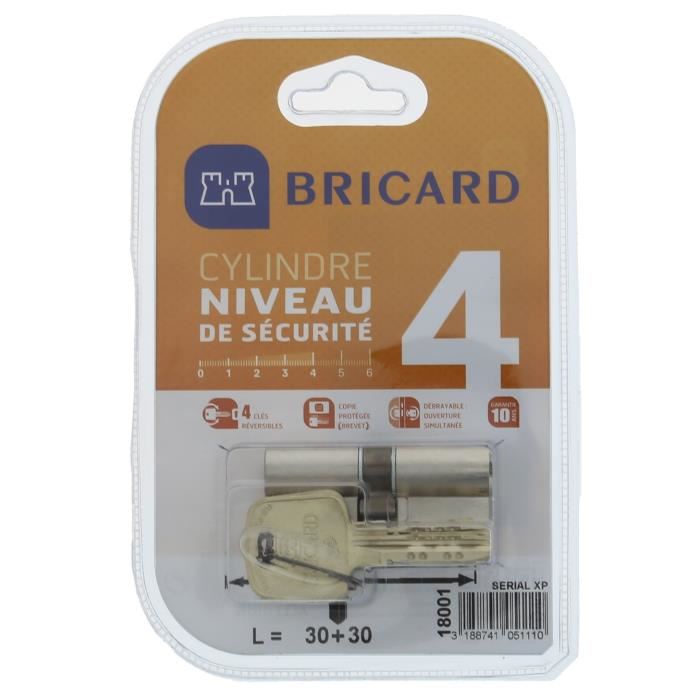 Bricard Serial Xp 18001 Cylindre 30+30 Mm Double Entree Nickele Niveau De Securite 4