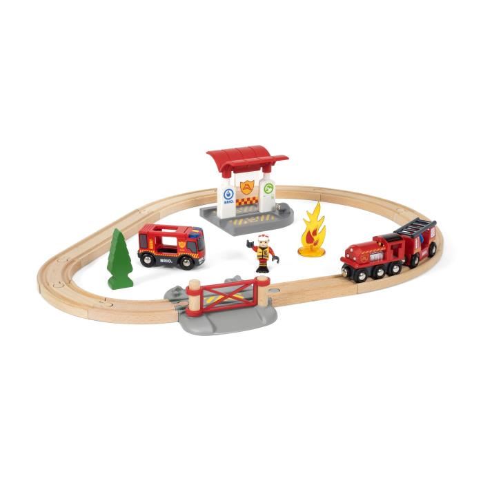 Brio World Circuit Action Pompier  - Coffret Complet 18 Pieces - Circuit De Train En Bois - Ravensburger - Mixte Des 3 Ans - 33815