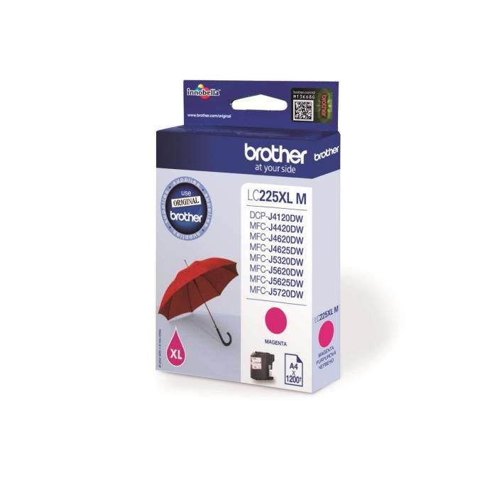 Brother D'origine Brother Lc-225 Xl M Cartouche D'encre Magenta, 1 200 Pages, 1,31 Centimes Par Page, Contenu: 11 Ml