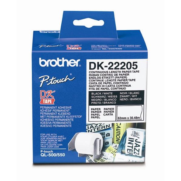 Ruban Papier Brother P Touch Dk 22205 Thermique Directe 62mm X 3048m