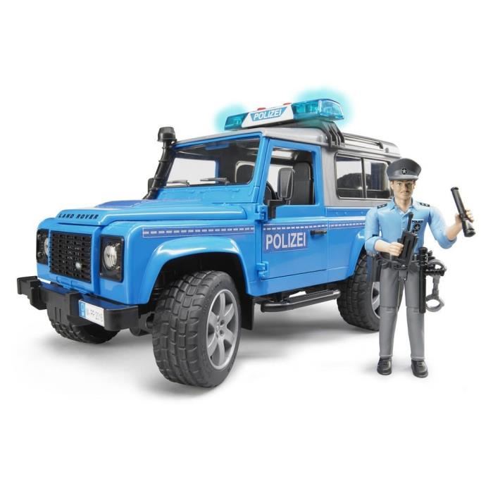 BRUDER - 2597 - Vehicule police LAND ROVER Defender Station avec Policier - Echelle 1:16 - 28 cm
