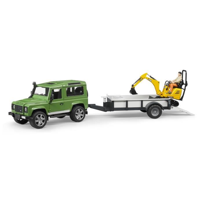 Land Rover Defender Avec Remorque Et Mini-pelle Jcb - Bruder