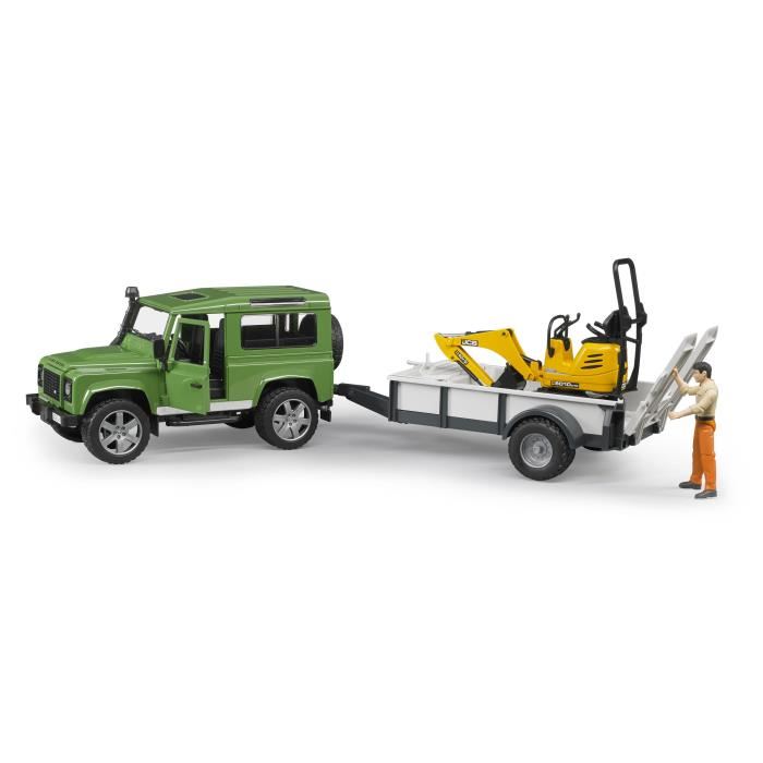 Land Rover Defender Avec Remorque Et Mini Pelle Jcb Bruder