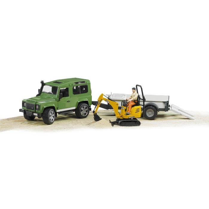 Land Rover Defender Avec Remorque Et Mini Pelle Jcb Bruder