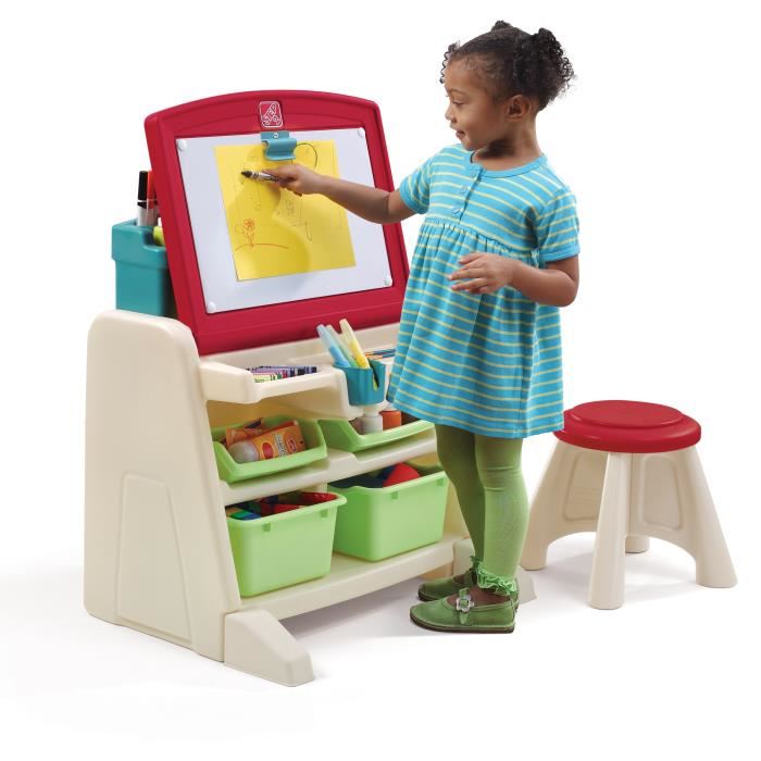 Step2 Flip & Doodle Chevalet Avec Bureau Et Tabouret Pour Enfants Table De Creativite En Plastique Avec Boîtes De Rangement