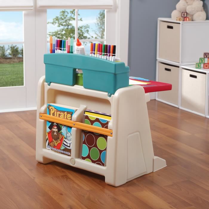 Step2 Flip & Doodle Chevalet Avec Bureau Et Tabouret Pour Enfants Table De Creativite En Plastique Avec Boîtes De Rangement