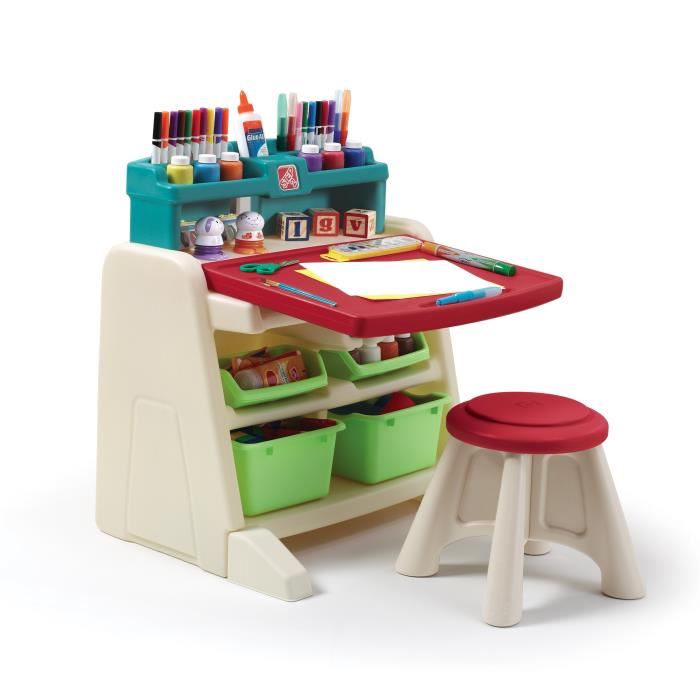 Step2 Flip & Doodle Chevalet Avec Bureau Et Tabouret Pour Enfants Table De Creativite En Plastique Avec Boîtes De Rangement