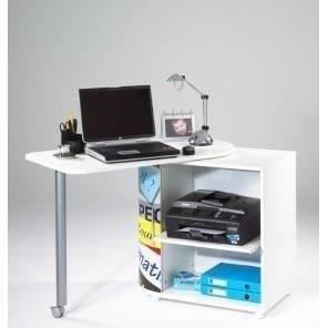 Bureau Pivotant Contemporain Blanc Mat Et Imprime Top Secret - L 105 Cm