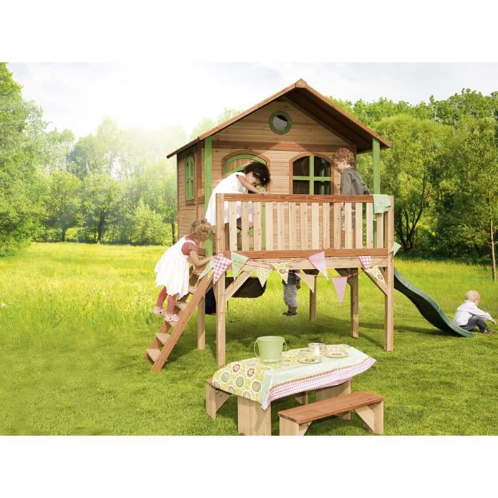 Axi Sophie Maison Enfant Avec Toboggan Vert Aire De Jeux Pour Lexterieur En Marron & Vert Maisonnette
