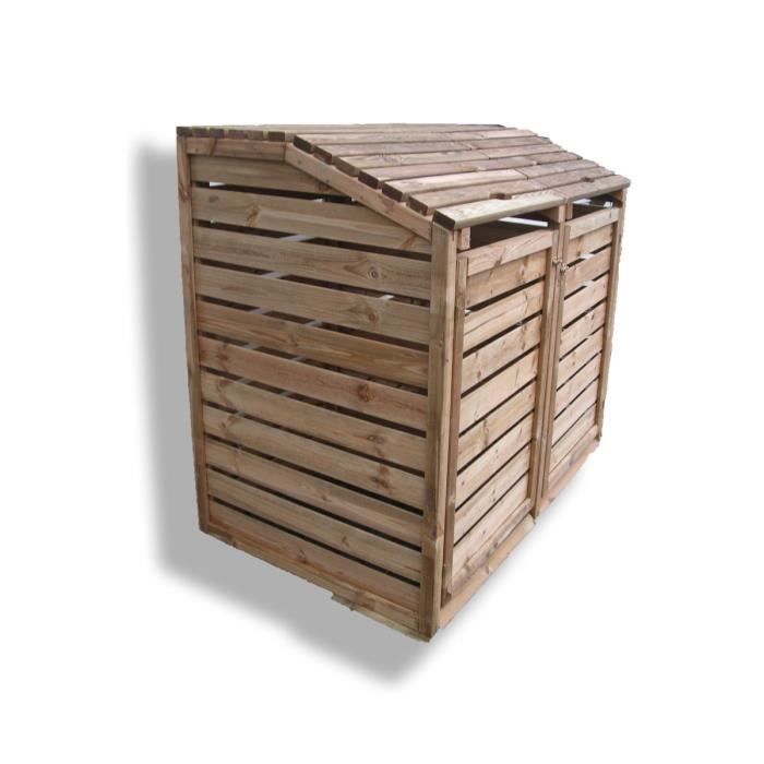 Cache Poubelle En Bois Autoclave Double 150x90x120cm Cache Et Abri Pour 2 Bacs Poubelles