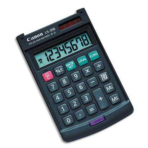 Calculatrice de poche LCD 8 chiffres, conversion monetaire, arret automatique, ponctuation a trois chiffres, couvercle rabattable pivotant sur 360 degres, 1 registre de memoire