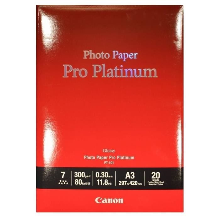 Canon Papier Photo Pt 101 Pro Platinum A3 20 Feuilles Ultra Brillant