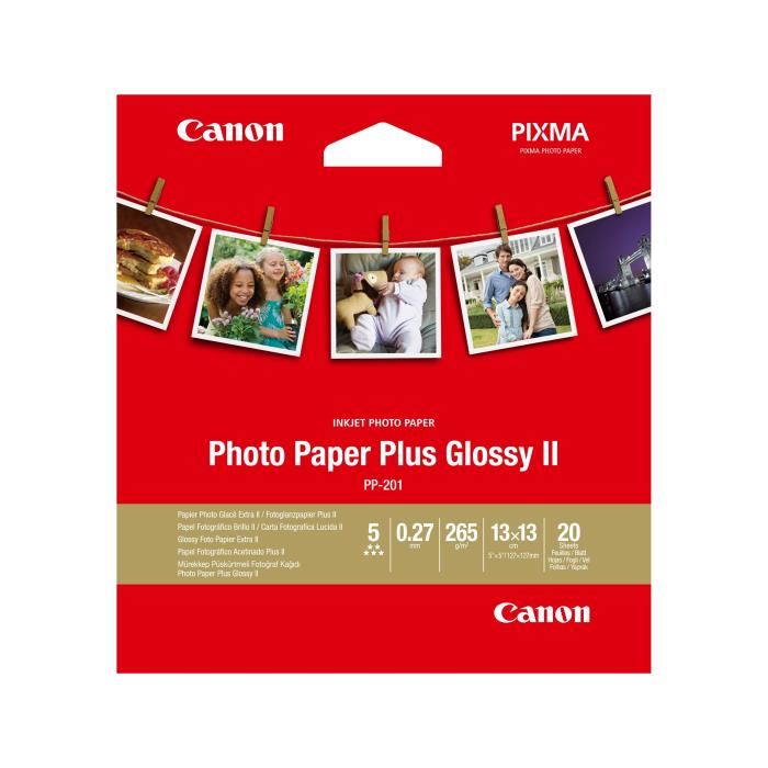 Canon Papier Photo Pp-201 Plus Glossy Ii 265g 13x13cm 20 Feuilles