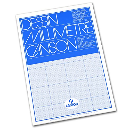 Papier Millimetre - Papier Specifique Canson - 200067107 - Bloc 50 Feuilles De Papier Millimetre Bleu A4 - 90g/m