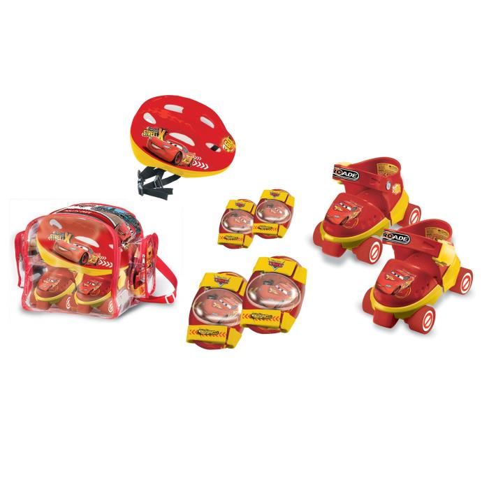 Cars - Rollers Reglables Et Protections (taille 22 A 29) (patins + Casque + Genouilleres + Coudieres) - Enfant - Garcon