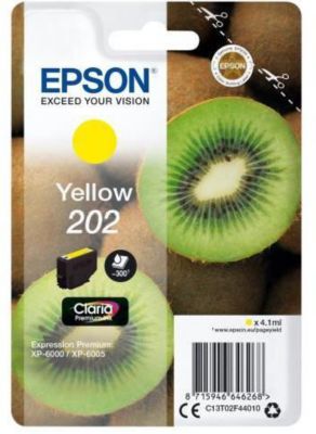 Epson Kiwi Singlepack Yellow 202 Claria Premium Ink, Rendement Standard, Encre A Pigments, 4,1 Ml, 300 Pages, 1 Piece(s) C13t02f44020