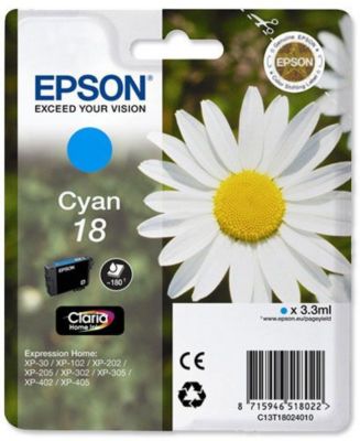Epson D'origine Epson Expression Home XP-320 Series cartouche d'encre (18 / C 13 T 18024022) cyan, 180 pages, 4,39 centimes par page, contenu: 3 ml