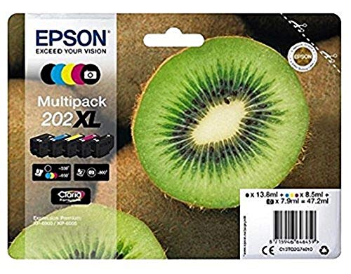 Epson Kiwi Multipack 5 Colours 202xl Claria Premium Ink Rendement Eleve Xl Encre A Base De Colorants Encre A Base De Pigments 138 Ml 85 Ml