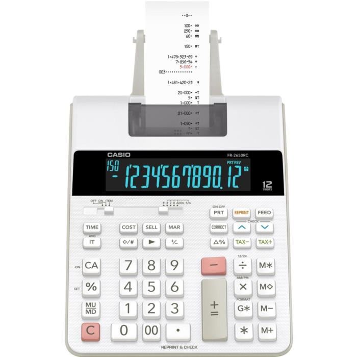 Calculatrice Imprimante - Casio - Fr-2650rc-w-eh - Ecran 12 Chiffres - Couleur Noire - Imprimante
