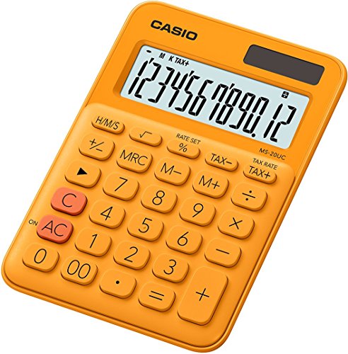 Casio Ms-20uc Calculatrice De Bureau 12 Chiffres Panneau Solaire, Pile Orange