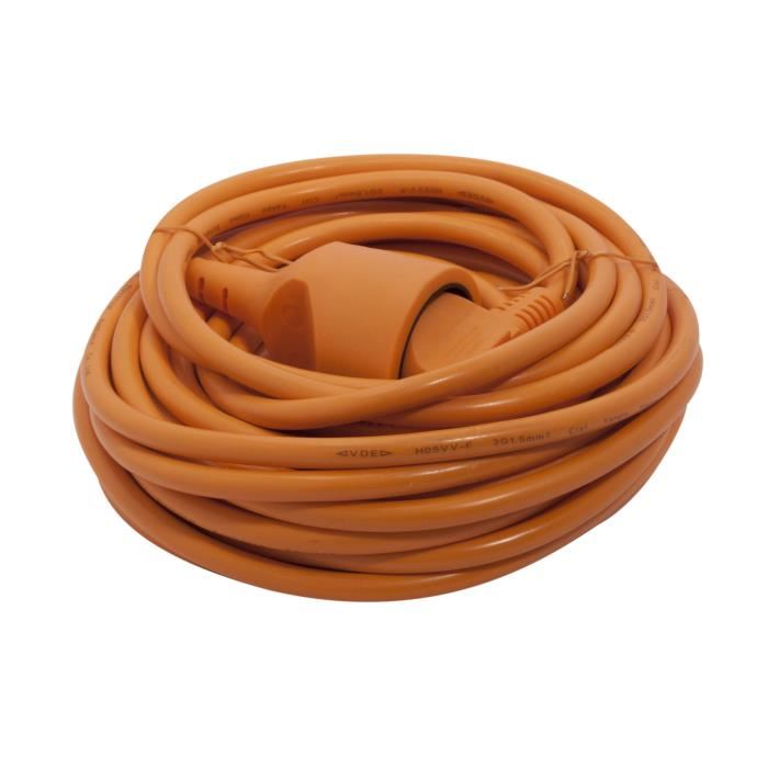 CHACON Rallonge electrique 12 m HO5VVF 3x1,5 mm2 orange