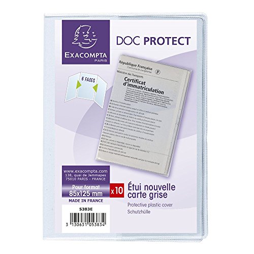 exacompta Sachet 10 etuis de protection pour carte grise 3 volets pvc