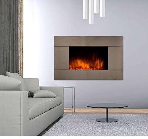 Chemin Arte - Cheminee Electrique Murale Pure Inox 90 Cm Effet Flammes Led Chauffage Programmable Telecommande