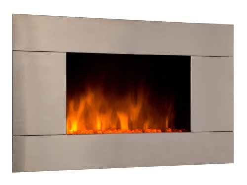 Chemin Arte - Cheminee Electrique Murale Pure Inox 90 Cm Effet Flammes Led Chauffage Programmable Telecommande