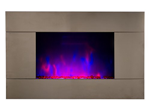 Chemin Arte - Cheminee Electrique Murale Pure Inox 90 Cm Effet Flammes Led Chauffage Programmable Telecommande