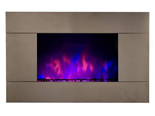 Chemin Arte - Cheminee Electrique Murale Pure Inox 90 Cm Effet Flammes Led Chauffage Programmable Telecommande
