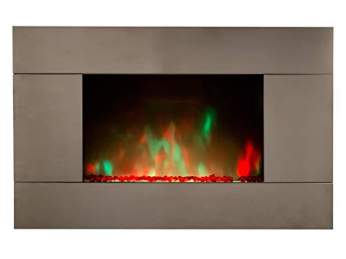 Chemin Arte - Cheminee Electrique Murale Pure Inox 90 Cm Effet Flammes Led Chauffage Programmable Telecommande