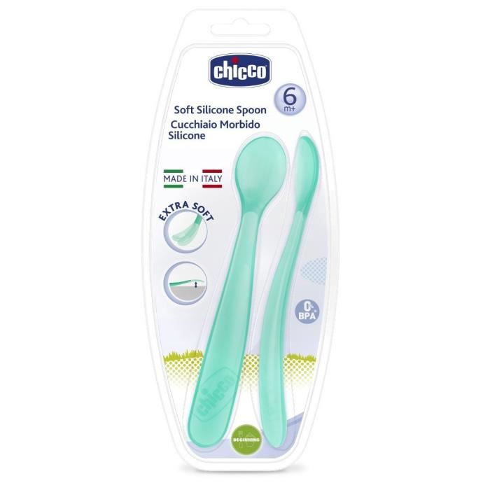 Chicco Mes Premieres Cuilleres Souples Bout Silicone Bleu +6m 2 Unites