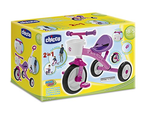 Tricycle 2 En 1 U/go Rose - Chicco - Canne Telescopique Amovible - Look Sportif - Design Moderne