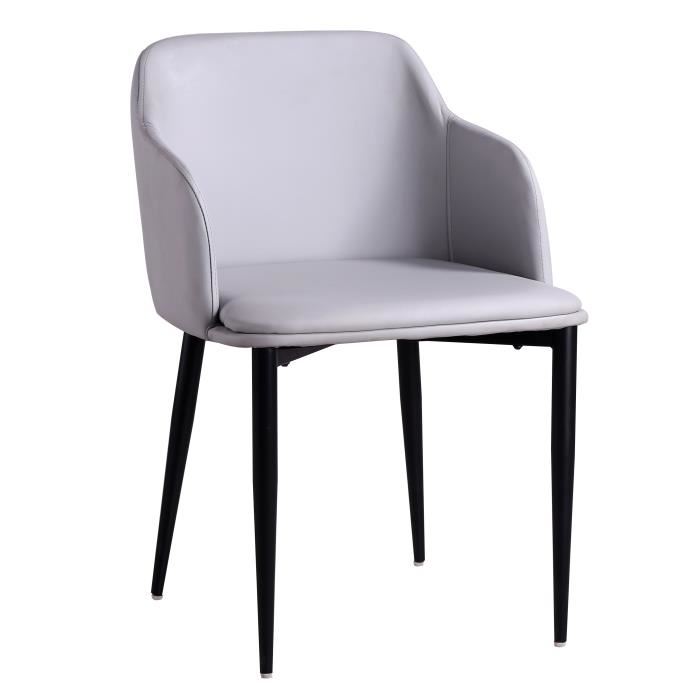 CINDY Lot de 2 fauteuils de salle a manger pieds metal noir Simili gris Contemporain L 52 x P 56 cm