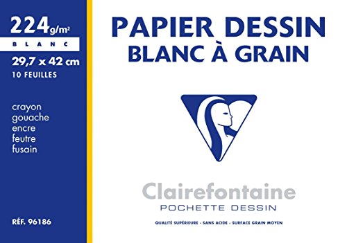Pochette Dessin - Clairefontaine - A3 - 10 Feuilles - 224 Grammes - Blanc