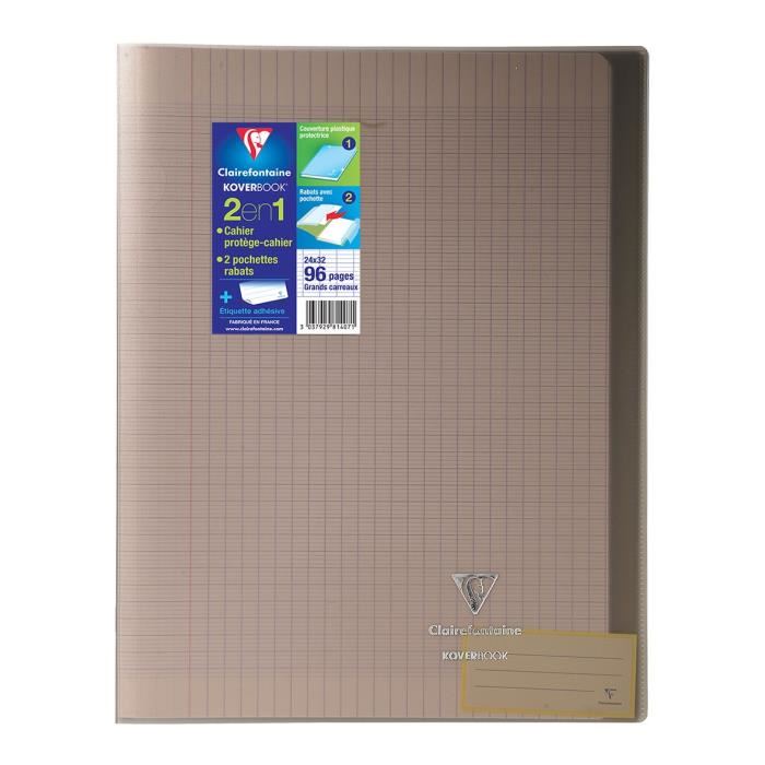 Clairefontaine Cahier Piqure Koverbook 24 X 32 96 Pages Seyes Couverture Polypro Translucide Marron