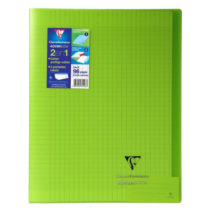 Clairefontaine Cahier Piqure Koverbook 24 X 32 96 Pages Seyes Couverture Polypro Translucide Vert