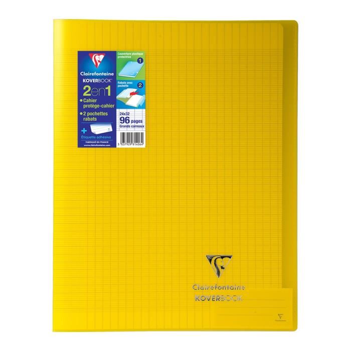 Clairefontaine Cahier Piqure Koverbook 24 X 32 96 Pages Seyes Couverture Polypro Translucide Jaune