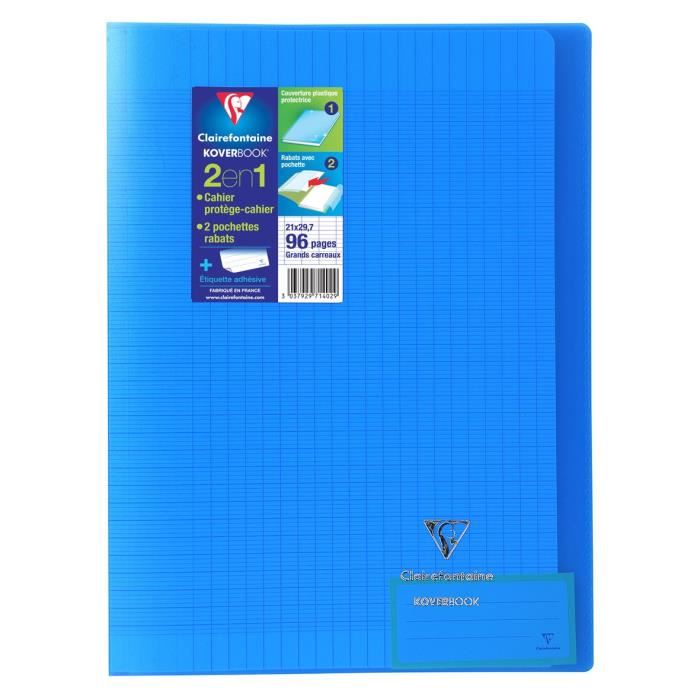 Clairefontaine Cahier Piqure Koverbook 21 X 297 96 Pages Seyes Couverture Polypro Translucide Couleur Bleue