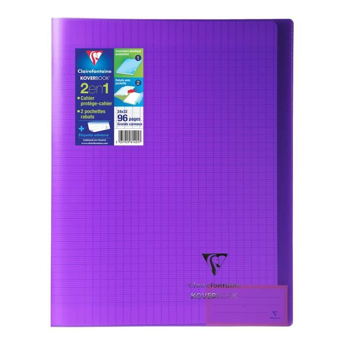 Clairefontaine - Cahier Piqure Koverbook - 24 X 32 - 96 Pages Seyes - Couverture Polypro Translucide - Violet