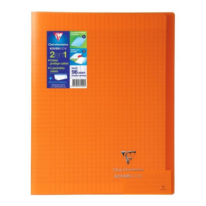 Clairefontaine - Cahier Piqure Koverbook - 24 X 32 - 96 Pages Seyes - Couverture Polypro Translucide - Orange